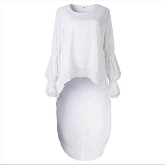 1 Left! White High Low Hem Layered Caped Blouse - Picture 3 of 8